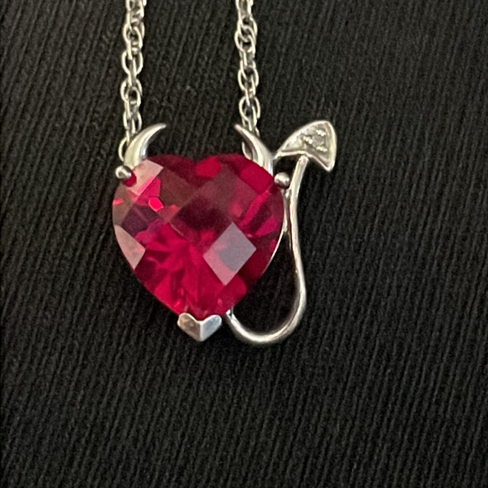 2 Ct Created Ruby Devil Heart Necklace With Moiss… - image 7
